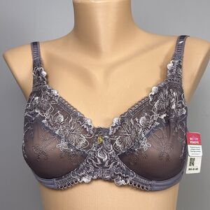 Essential Bodywear Bra 32D Dusty Purple Lace Unlined Underwire Sheer New NWT